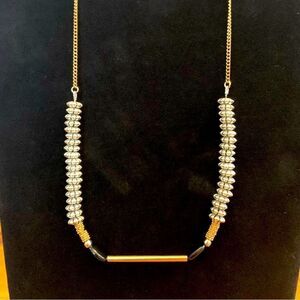 Long beaded necklace silver gold